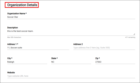 organization details liek name, address